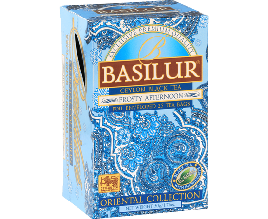 Découvrez un mélange de thé unique qui ravira tous vos sens. Notre thé Basilur associe un thé noir de Ceylan de première qualité à des fruits et des herbes soigneusement sélectionnés qui confèrent à chaque tasse un arôme incomparable. Cette composition fruitée et aromatique est idéale pour les amateurs de thé qui apprécient la qualité et le goût. Chaque gorgée vous emmène dans l'univers du thé noir fruité et rappelle les nuances subtiles des meilleurs thés de Ceylan.  Parfait pour les moments de détente ou pour faire une petite pause, c'est un régal pour les yeux, le nez et le palais.  Ingrédients : thé noir, bleuets blancs, bleuets bleus. Arôme : fruit de la passion, orange.  Type de thé : thé noir. Conditionnement du thé : thé en vrac. Emballage : emballage en papier. Contenu : 50 g (25 x 2 g).