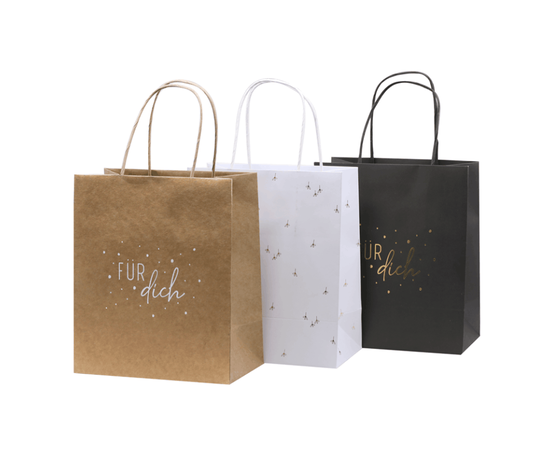 Artoz drei assortierte Geschenktaschen mit Schriftzug Für dich